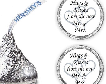 Hugs and Kisses from the new Mr & Mrs Set of 324 GLOSSY Stickers Hearts Wedding Favors Stickers Labels Bridal Shower CANDY NOT Included
