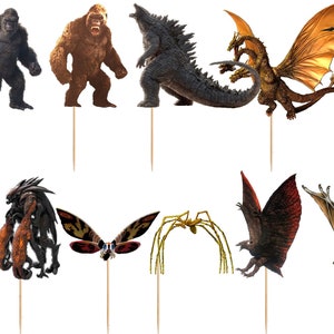 Godzilla vs Kong Cupcake Toppers  (SET OF 12) (2.5 Inches tall)   Perfect for Your Next Celebration!