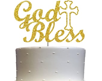 God Bless Cake Topper Glitter, For Baptism, First Holy Communion