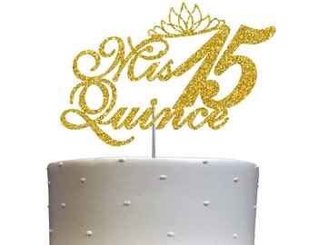 Mis 15 Cake Topper Quinceanera Cake Topper (DOUBLE SIDE GLITTER) Fifteen Birthday Party Decorations  15th Birthday Party Favors