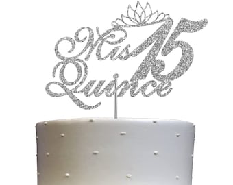 Mis 15 Cake Topper Quinceanera Cake Topper (DOUBLE SIDE GLITTER) Fifteen Birthday Party Decorations  15th Birthday Party Favors