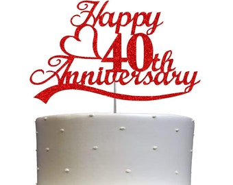 40th Anniversary Cake Topper (Double Sided Red Glitter) 40th Wedding Anniversary Cake Topper 40th Cake Topper 40th Anniversary Decorations