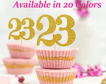 23rd Birthday Cupcake Toppers | Glitter Number 23 Decorations | 23rd Party Decor | Age 23 Milestone | Party Favors Birthday Party Supplies