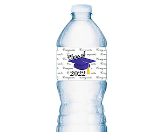 20 Graduation Cap Class of 2023 Water Bottle Labels Set of 20 Waterproof Water Bottle Wrappers Blue graduation decorations Class Reunion