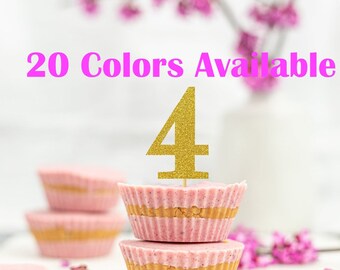 4th Birthday Cupcake Toppers | Glitter Number 4 Decorations | 4th Party Decor | Age 4 Milestone | Party Favors Birthday Party Supplies