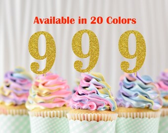 9th Birthday Cupcake Toppers | Glitter Number 9 Decorations | 9th Party Decor | Age 9 Milestone | Party Favors Birthday Party Supplies