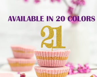 21st Birthday Cupcake Toppers | Glitter Number 21 Decorations | 21st Party Decor | Age 21 Milestone | Party Favors Birthday Party Supplies