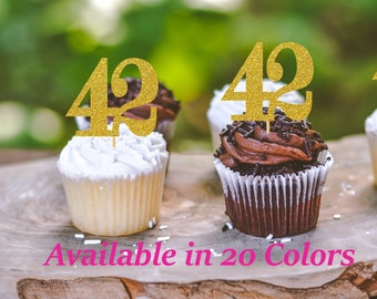 42nd Birthday Cupcake Toppers | Glitter Number 42 Decorations | 42nd Party Decor | Age 42 Milestone | Party Favors Birthday Party Supplies