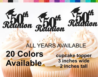 Class Reunion Cupcake Toppers with Cap Design, Class Reunion Decorations, Class Reunion Favors, ALL YEARS AVAILABLE