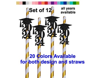 class of 2025  Graduation Party Straws Graduation Decoration (Set of 12)(20 Colors Available) graduation decorations All Years Available