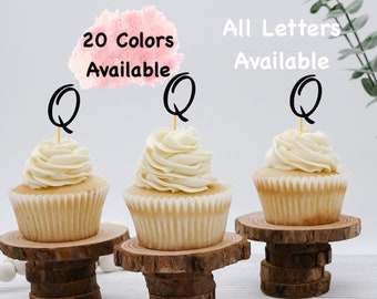 Initial Q Cupcake Topper Monogram Letter Cupcake Toppers For Wedding , Bridal Shower, Bachelorette , Baby Shower , Engagement party