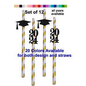 Class of 2024 Graduation Party Straws Graduation Decoration Set of 1220 Colors Available Class Reunion graduation decorations 2024 image 1