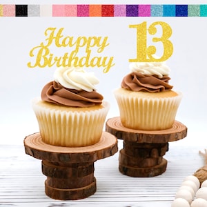 Any Number 13th Birthday Cupcake toppers with Happy Birthday Sign Any Age Glitter Party Decorations number cupcake topper