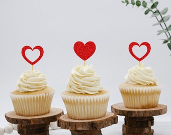 Love Cupcake Toppers Heart Toppers  SET of 12 Wedding Anniversary Engagement Bridal Shower Valentines Day Party Favors Decorations