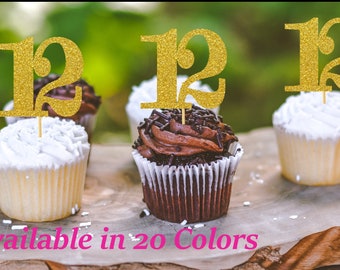 12th Birthday Cupcake Toppers | Glitter Number 12 Decorations | 12th Party Decor | Age 12 Milestone | Party Favors Birthday Party Supplies