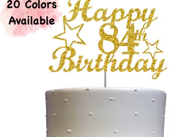 84th Birthday Cake Topper | Glitter Party Decoration | Happy Birthday Decor | Number 84 Milestone Celebration Elegant Topper for All Ages
