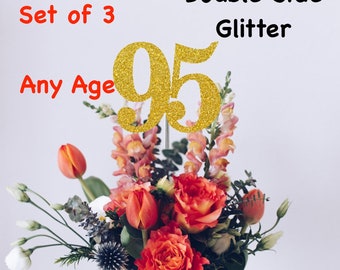 95th Birthday Centerpiece (Set of 3) Single or Double Side Glitter, Number 95 for Birthday Party, Cake Toppers, Anniversary Decorations
