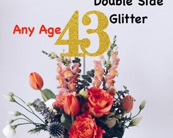 43rd Birthday Centerpiece (Set of 3) Single or Double Side Glitter, Number 43 for Birthday Party, Cake Toppers, Anniversary Decorations