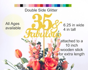 35th Birthday Centerpiece Double Sided Glitter 35 & Fabulous Theme Birthday Decorations Party Favors  Decor