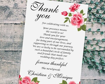 Printed Personalized Floral Wedding Thank You Cards Glossy  (Set of 50 ) (4x6 Cards )  Wedding Place Setting Cards Bridal Shower Rehearsals