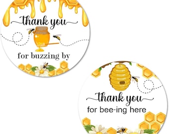 40pc Bumble Bee Party Decorations Thank You Stickers 2 Inch Big Round Glossy Labels  Baby Shower ,  Birthday Party Favors