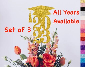 Graduation Centerpiece SET of 3............ (20 Colors Available) Class Reunion Centerpiece ( ANY YEAR) 5.5 inches tall