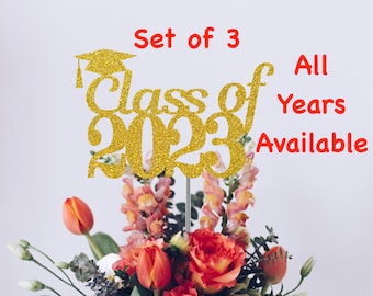 Graduation Centerpiece SET of 3............ (20 Colors Available) Class Reunion Centerpiece ( ANY YEAR) 4 inches tall