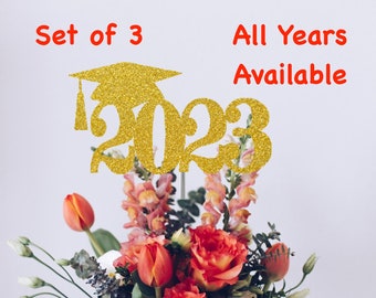 Graduation Centerpiece SET of 3............ (20 Colors Available) Class Reunion Centerpiece ( ANY YEAR) 3.5 inches tall