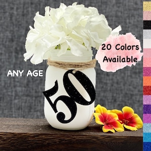 50th Birthday Decorations | Number 50 | Birthday Table Decor | Age 50 Cutout | Mason Jar Tags | Centerpiece for Birthday and Anniversary