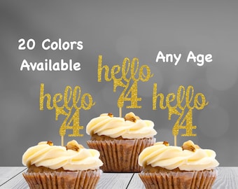 hello 74 Cupcake Toppers | 74th Birthday Cupcake Toppers | Number 74 Age Glitter Party Decor | Age 74 Birthday Decorations | Party Favors