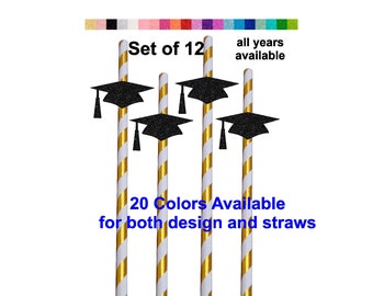 Graduation Cap Party Straws Graduation Party Decorations (Set of 12) (20 Colors Available) class of 2025  graduation decorations Favors