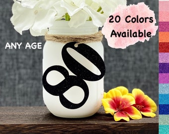 80th Birthday Decorations | Number 80 | Birthday Table Decor | Age 80 Cutout | Mason Jar Tags | Centerpiece for Birthday and Anniversary