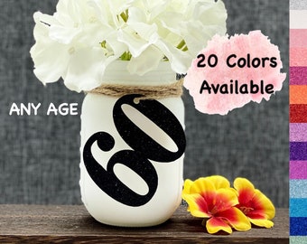 60th Birthday Decorations | Number 60 | Birthday Table Decor | Age 60 Cutout | Mason Jar Tags | Centerpiece for Birthday and Anniversary