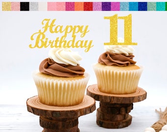 11th Birthday Cupcake Toppers | Number 11 Party Picks |11th Party Supplies | Age 11 Toppers Party Decor Glitter Happy Birthday Decorations