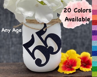 55th Birthday Decorations | Number 55 | Birthday Table Decor | Age 55 Cutout | Mason Jar Tags | Centerpiece for Birthday and Anniversary