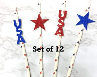 Set of 12 July 4th Party Straws Independence Day Party Favors fourth of july party decor