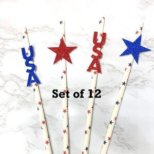 Set of 12 July 4th Party Straws Independence Day Party Favors fourth of july party decor