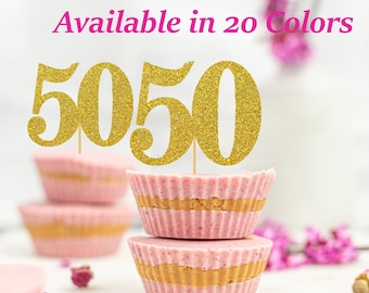 50th Birthday Cupcake Toppers | Glitter Number 50 Decorations | 50th Party Decor | Age 50 Milestone | Party Favors Birthday Party Supplies