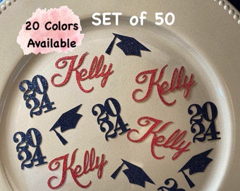 Class of 2025 Personalized Graduation Confetti  Graduation Confetti (SET OF 50) Graduate Name with Cap and Year  (20 Colors Available )