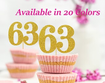 63rd Birthday Cupcake Toppers | Glitter Number 63 Decorations | 63rd Party Decor | Age 63 Milestone | Party Favors Birthday Party Supplies