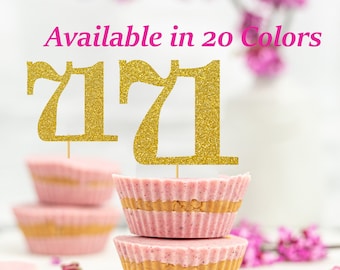 71st Birthday Cupcake Toppers | Glitter Number 71 Decorations | 71st Party Decor | Age 71 Milestone | Party Favors Birthday Party Supplies