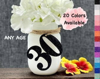 30th Birthday Decorations | Number 30 | Birthday Table Decor | Age 30 Cutout | Mason Jar Tags | Centerpiece for Birthday and Anniversary