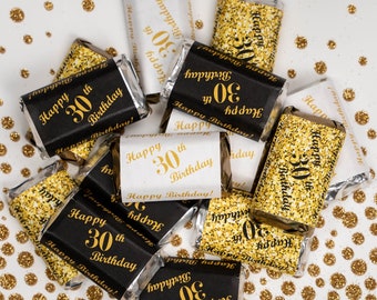 Any Age 30th Birthday Party labels for Miniatures Candy Bar Wrapper (Set of 60) Adult 30th birthday Gold  Black Theme Candy Not Included