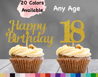 18th Birthday Cupcake Toppers | Number 18 Party Picks | 18th Party Supplies | Age 18 Toppers Party Decor Glitter Happy Birthday Decorations