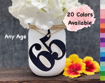 65th Birthday Decorations | Number 65 | Birthday Table Decor | Age 65 Cutout | Mason Jar Tags | Centerpiece for Birthday and Anniversary