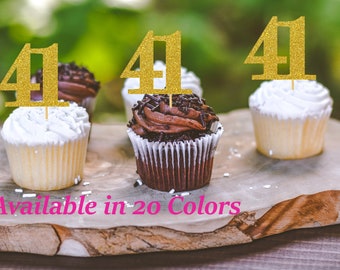 41st Birthday Cupcake Toppers | Glitter Number 41 Decorations | 41st Party Decor | Age 41 Milestone | Party Favors Birthday Party Supplies