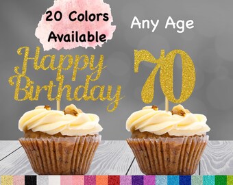 70th Birthday Cupcake Toppers | Number 70 Party Picks | 70th Party Supplies | Age 70 Toppers Party Decor Glitter Happy Birthday Decorations