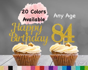 84th Birthday Cupcake Toppers | Number 84 Party Picks | 84th Party Supplies | Age 84 Toppers Party Decor Glitter Happy Birthday Decorations