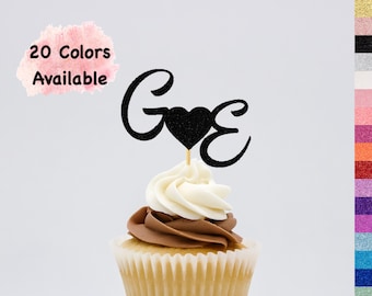 Personalized Initials Cupcake Toppers with Heart , Monogram Letter Cupcake Toppers For Wedding  Bridal Shower Bachelorette  Engagement party