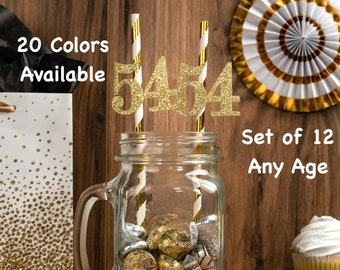 54th Birthday Party Straws with Number Any Age (SET OF 12) 54th Birthday Decoration Party Anniversary Tableware Decor Party Favors Supplies